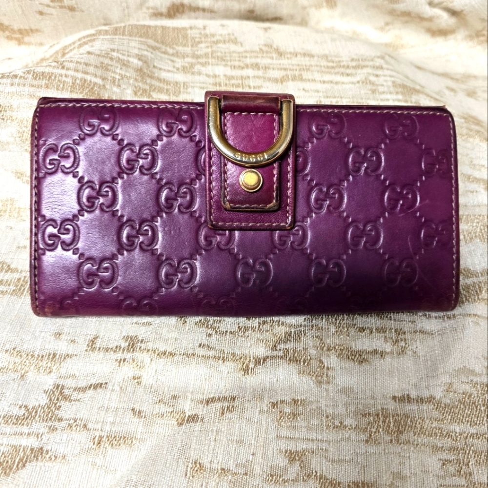 GUCCI Vintage Purple Guccissima Leather Flap Continental Wallet